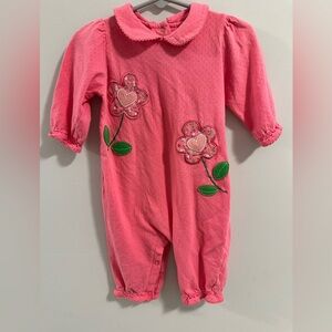 Vintage Baby Okie Dokie Pink Floral Jumpsuit Onesie Romper